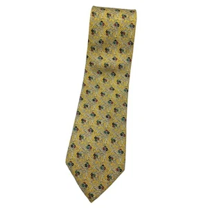 LONGCHAMP Men's 100% Silk Necktie LUXURY Tie Yellow Floral Leaf W:3.7" EUC - Picture 1 of 4