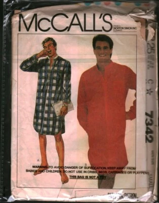 7342 Vintage McCalls SEWING Pattern Mens 1980s Pullover Nightshirt Sleepwear OOP Foto 1 de 2