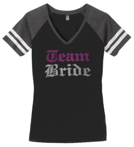 Women's Bridal Bachelorette Party Team Bride T-Shirt Ladies Shirt S-4X V-Neck - Picture 1 of 2