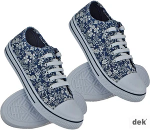 Ladies Flat Canvas Lace Up Summer Beach Casual Walking Trainers Pumps Plimsolls - Picture 1 of 21