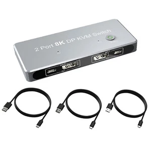 2x1 2 DP Input 1 DP Output Display 8K 30Hz 4K 144Hz KVM Switch Share 1 Monitor A - Afbeelding 1 van 8