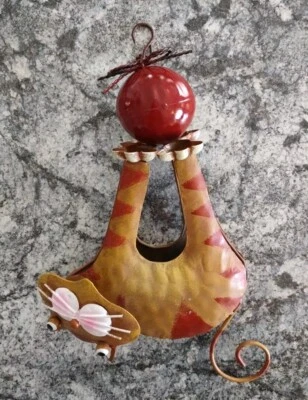 Unique Wind  Weather Upside Down Cat Metal Sculpture Red Ball Yarn Outdoor Decor - Image 1 of 4