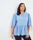 New Simply Be Size 16 Light Blue Textured Peblum Blouse 3 4 Sleeve