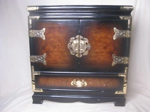 vintage Black Lacquer Jewelry Box Asian Oriental 4 drawer cabinet Tansu chest - Picture 1 of 20