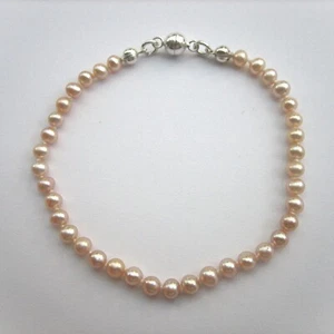 SWZ Perle Armband 19,5 cm lachsfarben geknotet 925 Silber Magnet-Schließe - Bild 1 von 4