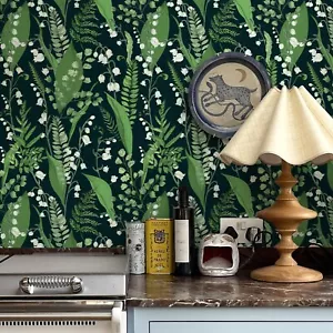 Green Leaves Wallpaper White Floral Peelable Wall Sticker 17.3"X118" Room Decor - Picture 1 of 9