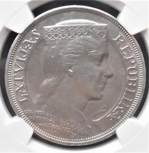 1929 Latvia 5 Lati,  NGC  Unc. details  , nice silver coin      #  1147, # 25-5 - Picture 1 of 4