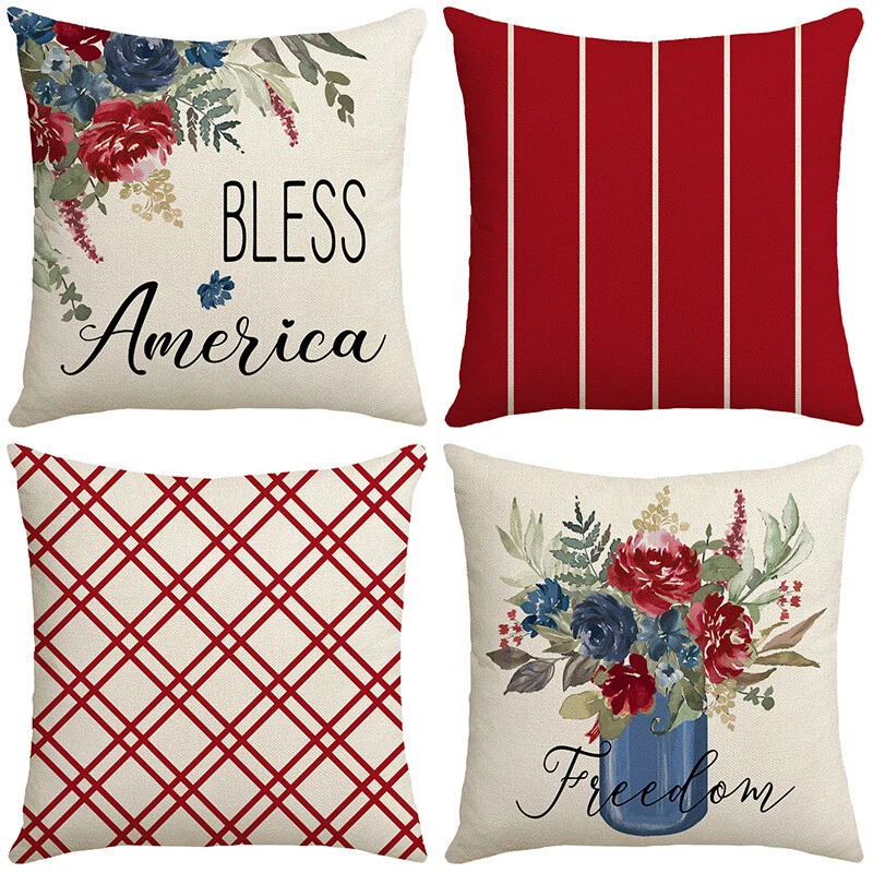 4th of July Throw Pillow Covers 18x18 Set of 4 Freedom America Cushion Covers - Image 1 of 4