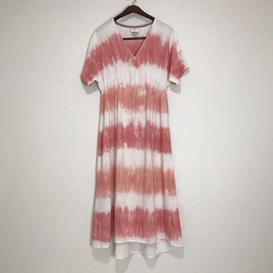 Knox Rose Batik Small Boho Style V-Ausschnitt Maxikleid Viskose Leinen Kurzarm - Bild 1 von 7