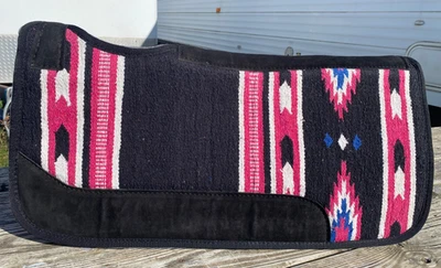 Contoured Western saddle pad felt w/bright pink & black Navajo top 32 X 32 - Image 1 of 4