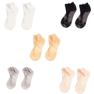 Floral Pattern Summer Socks for Women Cotton Blend Cushioned Soles Lace Socks - Picture 1 of 13