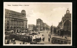 Essen, Ansichtskarte, Handelshof, Börse und Bahnhof, Strassenbahn  - Picture 1 of 2