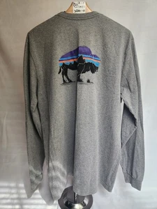 Patagonia T-shirt Men's Size Large Buffalo Logo Long Sleeve Gray Organic EUC - Picture 1 of 6