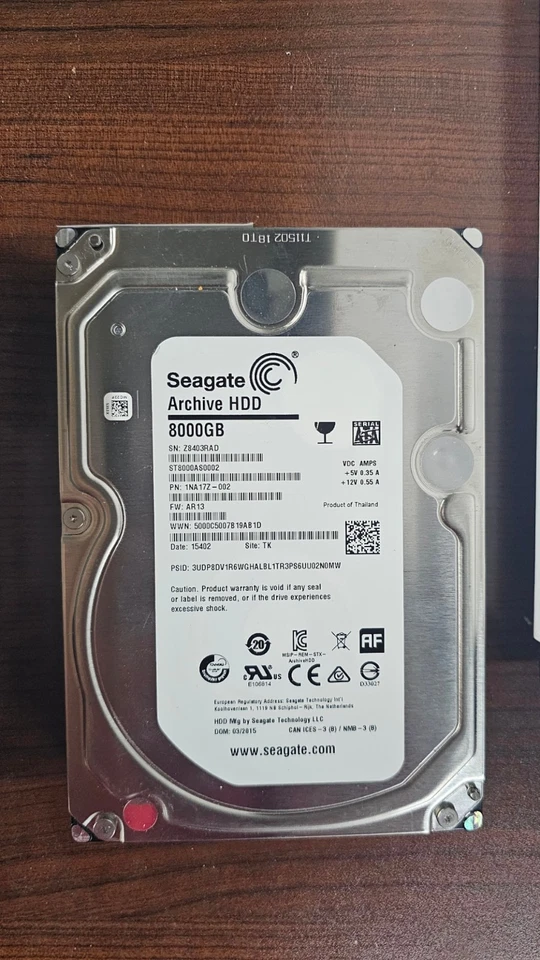 Жесткий диск 8 ТБ Seagate Archive 5900 об/мин SATA 6 Гб/с 3,5 дюйма ST8000AS0002 - Изображение 1 из 1