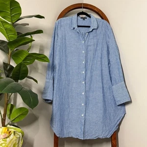 Strandhemd J.Crew XL blau weiß Relaxed Fit gestreift Leinen Baumwolle Style BZ678 - Bild 1 von 10