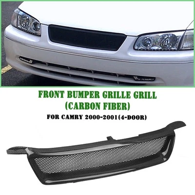 1pc Front Bumper Grille Grill For Toyota Camry 4 Door 00-01 Carbon Fiber Black - Imagem 1 de 4