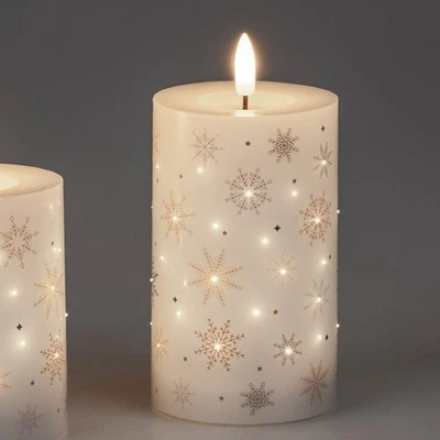 LED Kerze SCHNEEFLOCKEN H. 12cm weiß aus Wachs Formano W25 - Bild 1 von 2