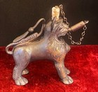 VINTAGE METAL LION AQUAMANILE TABLE SCENT OIL LAMP LIGHTER FIGURINE