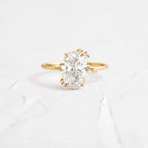 Art Deco 925 Sterling Silver Moissanite Solitaire Ring Floral Proposal Band - Picture 1 of 7