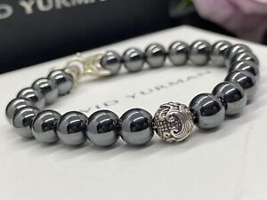 DAVID YURMAN Men's  8mm Hematite  W/waves Spiritual Beads Bracelet 8.5”