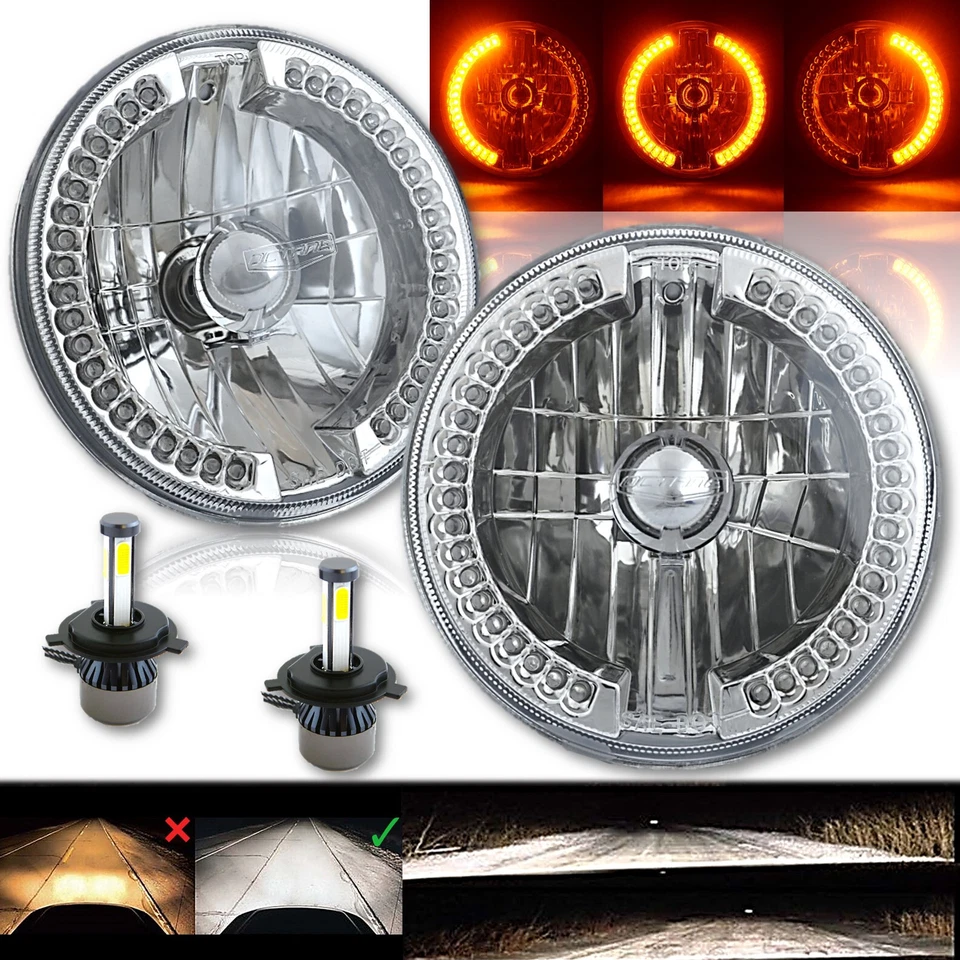 Par de bombillas LED de 7" con anillo halo ámbar dividido ojos de ángel 6K 20/40w Foto 1 de 4