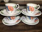 Villeroy & Boch  Amapola Coffee Tea Cup & Saucer Floral Embossed Set Of 4 Euc