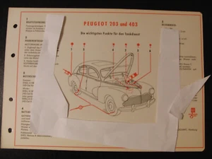 Shell Schmierplan Peugeot 203 und 403 Schmieranweisung Serviceplan 1959 - Bild 1 von 2