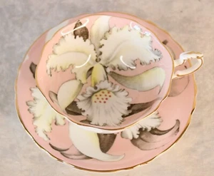 Paragon 1950s Light Pink & White Floating Orchid Porcelain Cup and Saucer - Picture 1 of 14
