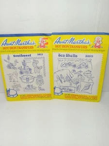 2 Vintage Tante Martha's Hot Iron Transfers 3869 3853 Muscheln Südwesten Neu - Bild 1 von 4
