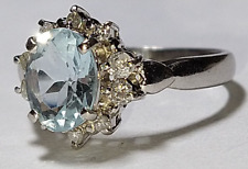 Solid platinum natural aquamarine diamond ring 3.86 grams - sz 5.25  pt900