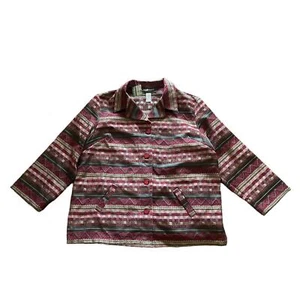 1990s Vintage Sag Harbor Burgundy Multicolor Striped Tapestry Jacket Size 20W - Picture 1 of 5