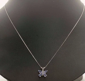 14K Weißgold Schmetterling Anhänger mit Tansainte & Diamant an 18" Kette - Bild 1 von 5