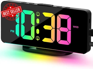 Newest Digital Alarm Clock 11 Colors RGB Display Snooze Auto Dimming Bedside - Picture 1 of 12