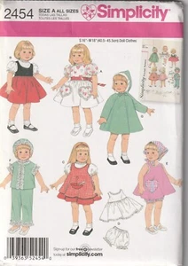 Simplicity Pattern 2454 Doll Wardrobe For 16" and 18" Doll UNCUT - Picture 1 of 2