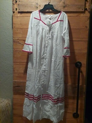 Camisón Eileen West 100 % algodón tejido talla pequeña bata blanca ribete de lunares rojos Foto 1 de 2