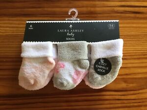 Baby Girls Cozy Chenille Socks 6 Pairs White Pink Gray 0-6 Months Laura Ashley