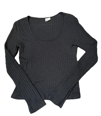 Suéter Pullover Cuello Redondo Manga Larga Acanalado Negro Inclinación Completa Talla S Foto 1 de 4