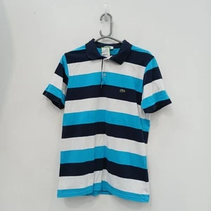 Lacoste Polo Shirt Size Large Mens Blue Striped Short Sleeved -WRDC - Picture 1 of 5