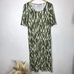 Chicos Ikat Midi Dress Women’s 8 / 10 (1) Side Slit Green White Soft Rayon Blend - Bild 1 von 11