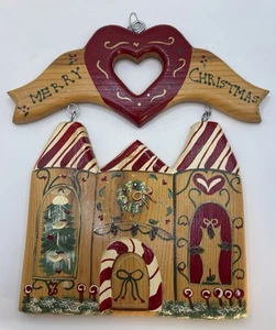 Vintage 90s Sears Christmas Folk Art Wood Hanging Decoration Hand Painted Mexico - Picture 1 of 2