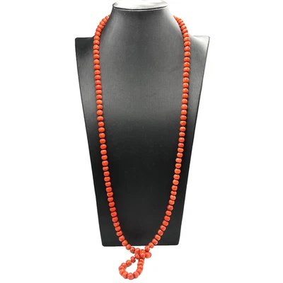 Collier Long En Corail Méditerranéen Ancien Années 20 Italie Fermeture En Or 9K - Photo 1/4
