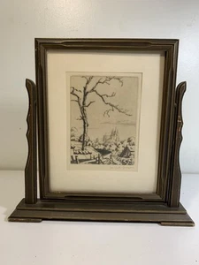 Vintage Art Deco Swing Swivel Picture Frame Wood Table Top Antique Print Etching - Picture 1 of 8