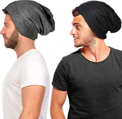 2 Pieces Hair Bonnet for Men Silk Satin Sleep Cap Cover Night Sleeping Beanie - Image 1 of 4