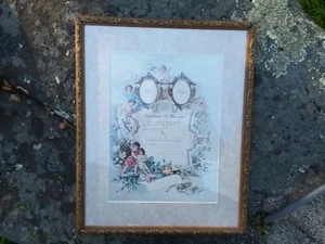 Vintage gerahmte unbenutzte Urkunde Hochzeit Wandbild Verlobung Dekor Eph - Bild 1 von 6