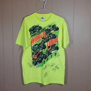 Camiseta firmada Monster Jam World Tour 2016 Gravedigger El Diablo amarilla talla M - Imagen 1 de 10