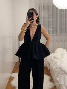 NEW ZARA 2024 BLACK GODET PEPLUM TOP SIZE S M 9539/525 RARE - Bild 1 von 6