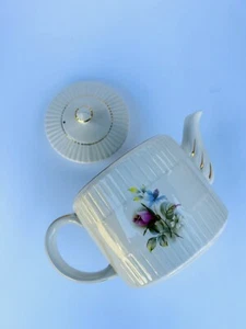 Vintage Ellgreave Ironstone Pink Rose Teapot with Gold Trim - Picture 1 of 5