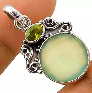 Natural Aventurine & Peridot 925 Solid Sterling Silver Pendant Jewelry - Picture 1 of 1