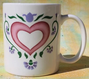 Taza de café de cerámica tulipán corazón arte popular holandés de Pensilvania, 10 oz. De lote antiguo - Imagen 1 de 7