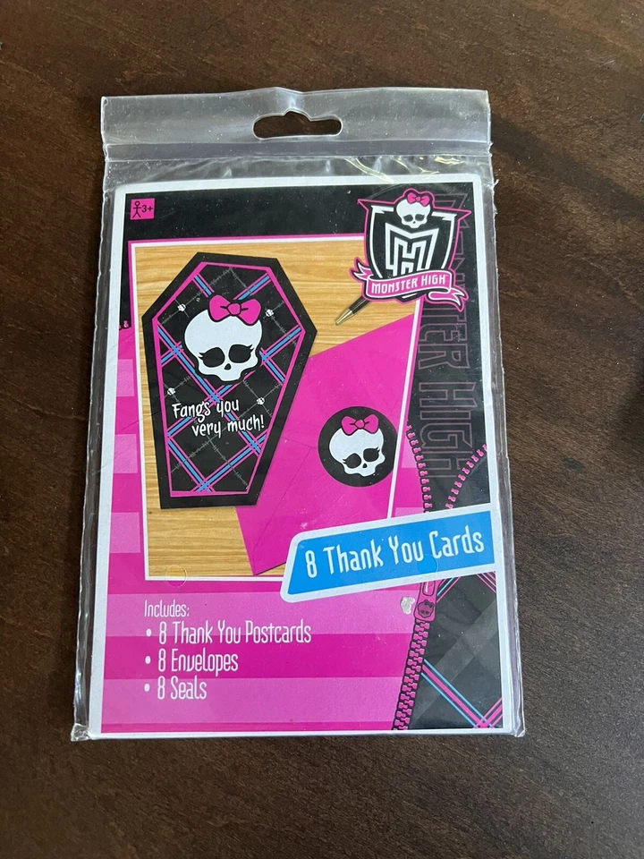 Monster High Thank You Cards Birthday Party “Fangs You Very Much” Set of 8 - Image 1 of 3